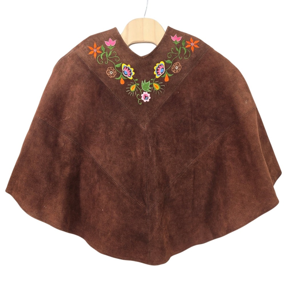 Queen of Capes VTG 1970's Embroidered Leather Poncho Festival Boho Western Hippy